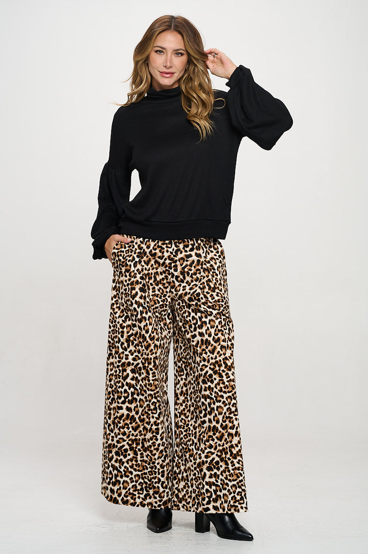 Rib Knit Turtleneck Top with Balloon Cuffed Sleeve-4