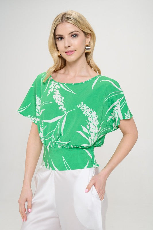 Floral Print Flowy Short Sleeve Top with Smock Bottom-1