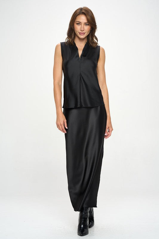 Silky Satin Vibrant V neck Sleeveless Top-1