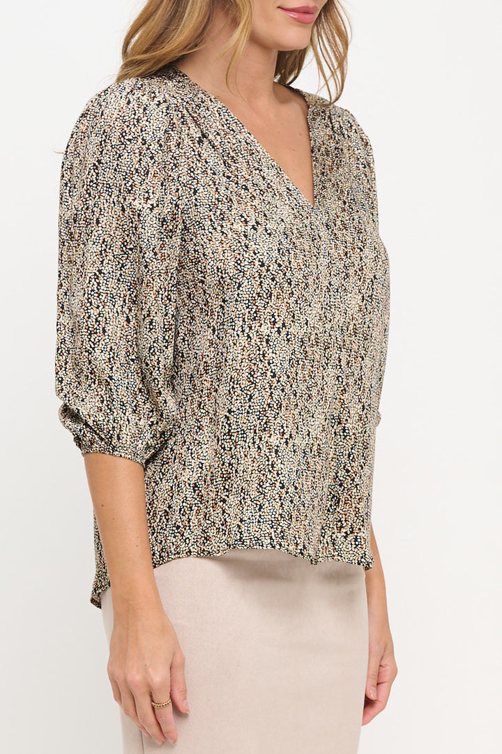Polka Dot Print 3/4 Sleeve V neck Top-2