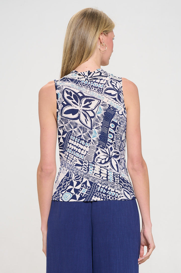 Print Knit Surplice V neck Sleeveless Top-3
