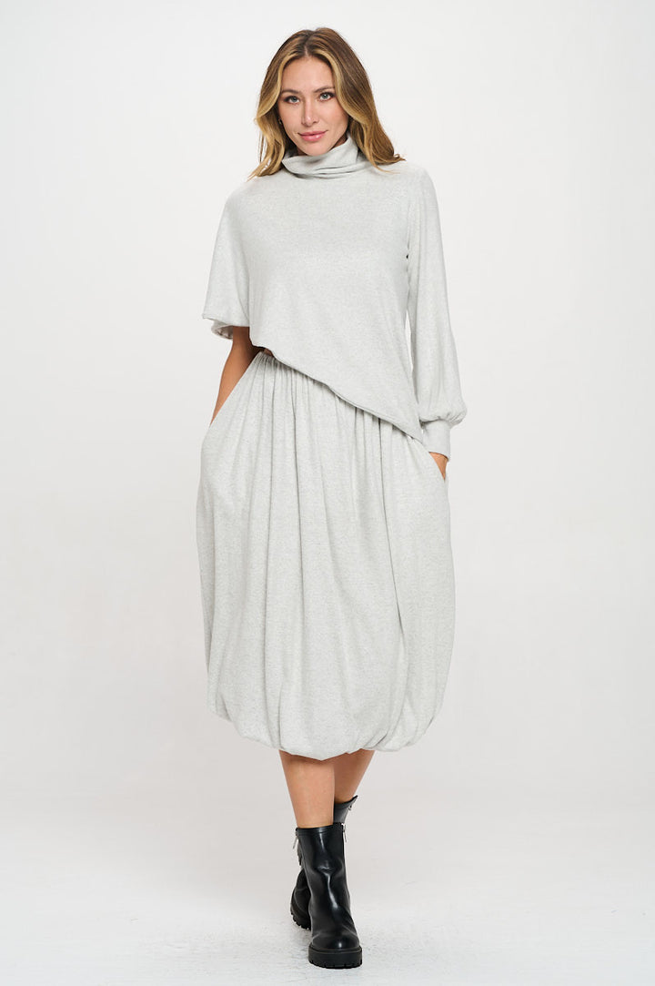 Knit Asymmetrical One Sleeve Mock neck Top-6