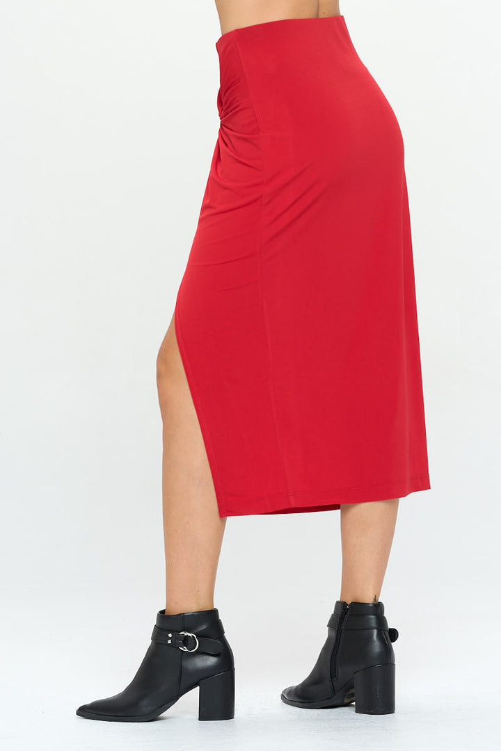 Midi Skirt with Front Knot and Slit-2