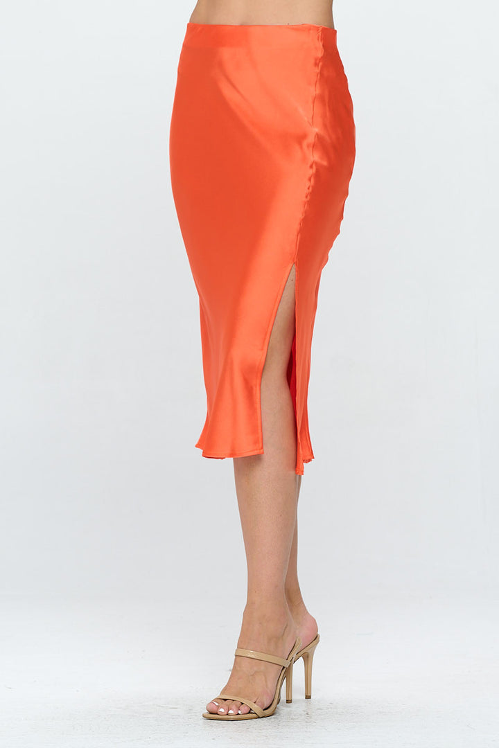 Solid Satin Midi Skirt with Slit-1
