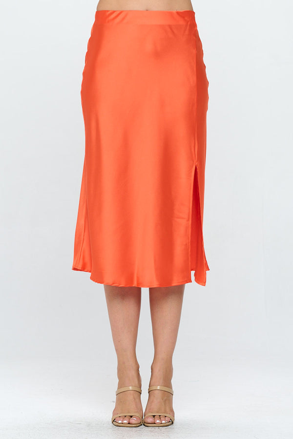 Solid Satin Midi Skirt with Slit-0