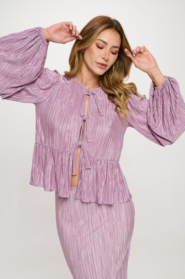 Plisse Solid Button Down Top with Collar-0