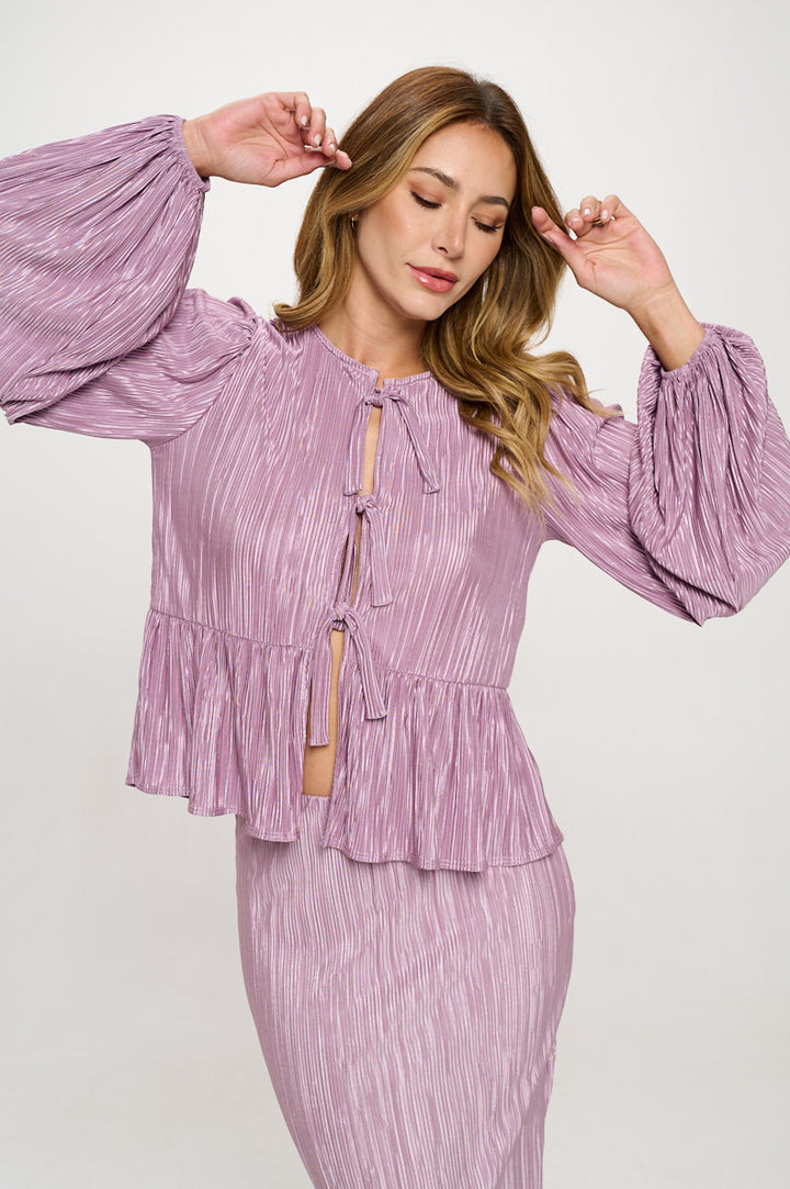 Plisse Solid Button Down Top with Collar-0