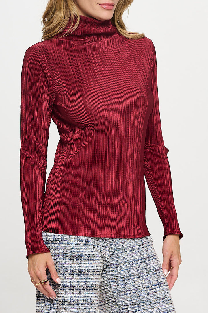 Plisse Long Sleeve Mock Neck Top-3