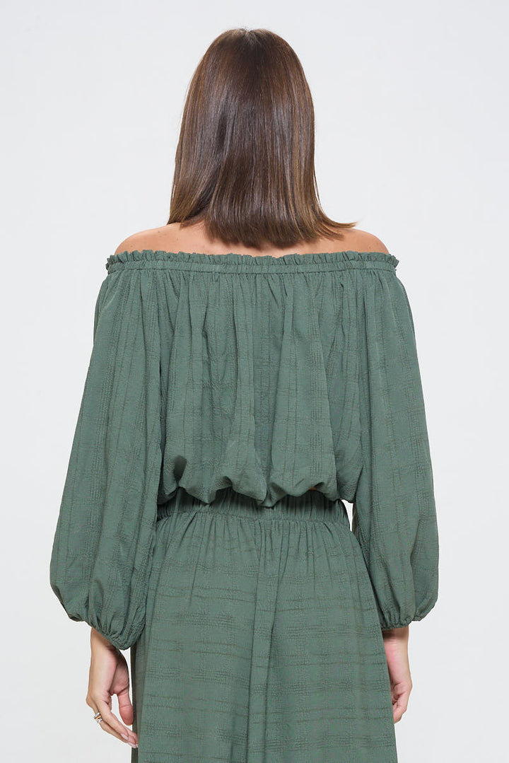 Textured Off the Shoulder Top with Balloon Sleeve-4