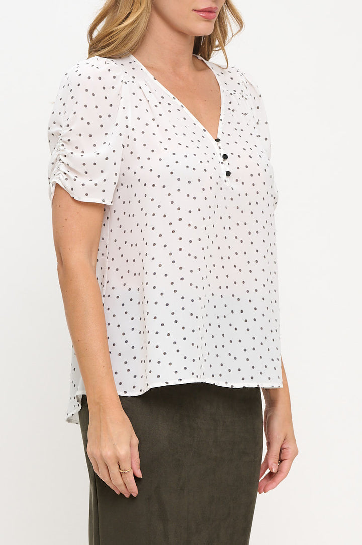 Polka Dot Semi Sheer V neck Top-2