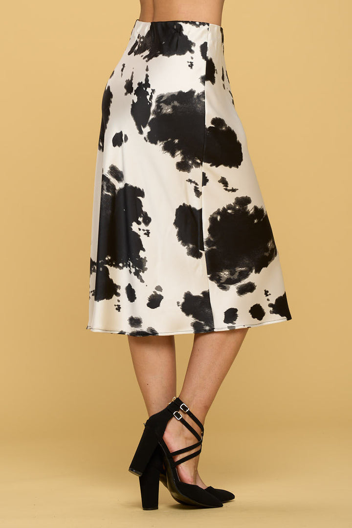 Cow Print Satin Midi Skirt-1
