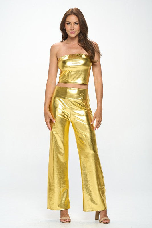 Metallic Tube Crop Top with Elastic Band-4