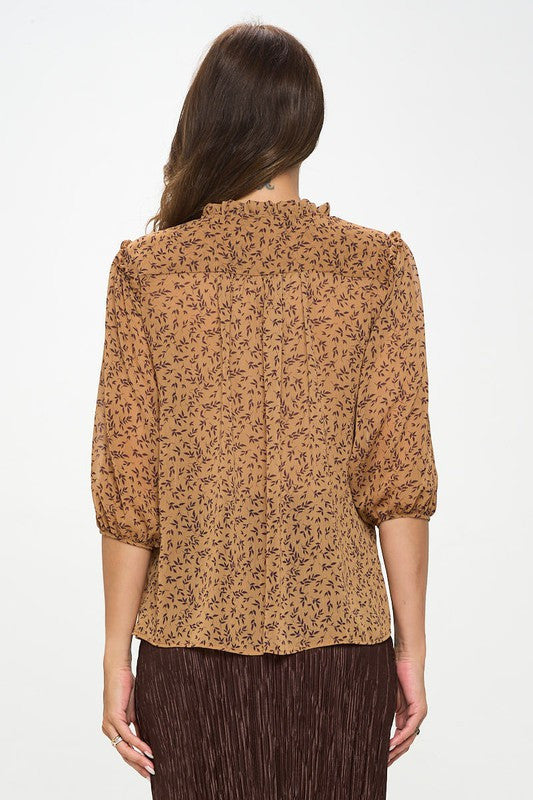 Floral Print Semi Sheer Top with Tie-3
