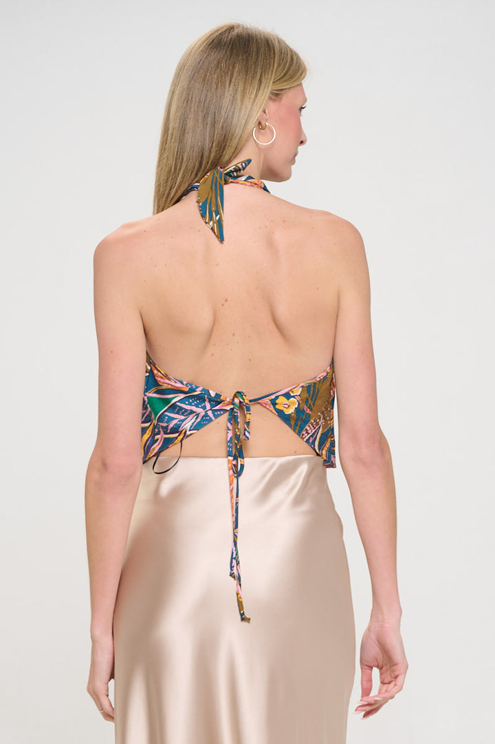 Tropical Leaf Print Halter Neck Backless Top-3
