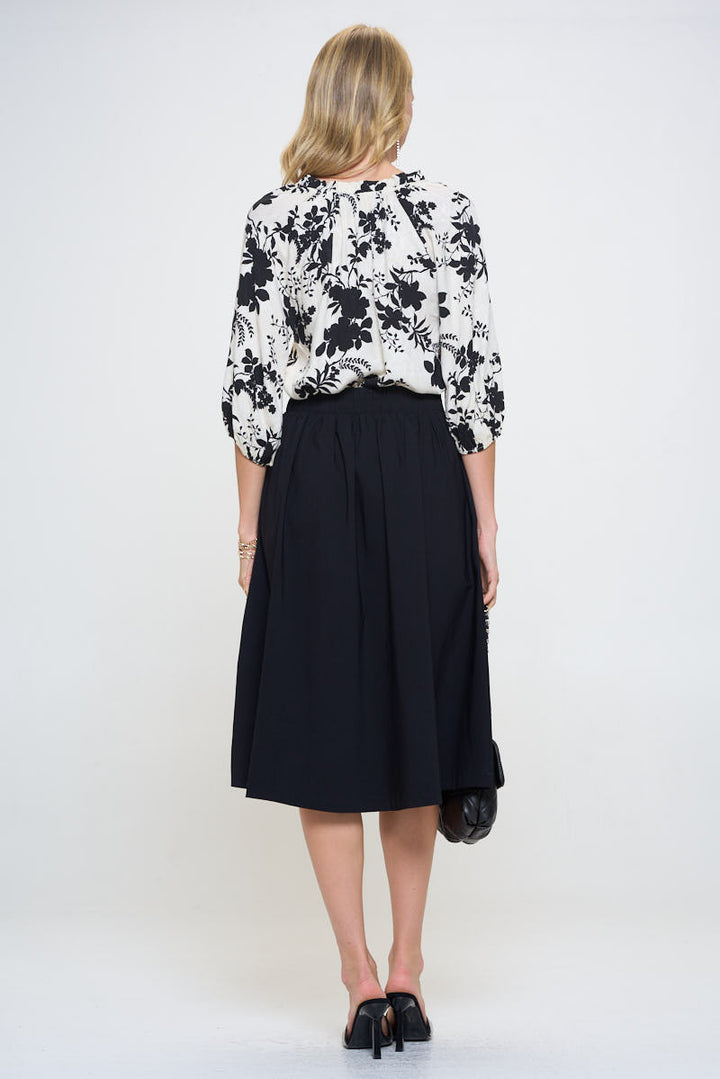 Flower Print Notch Neck 3/4 Sleeve Top-4