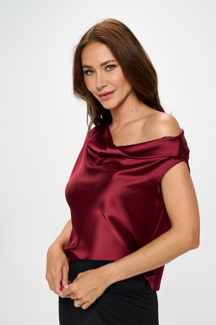Dropped Shoulder Long Sleeve Satin Top-2