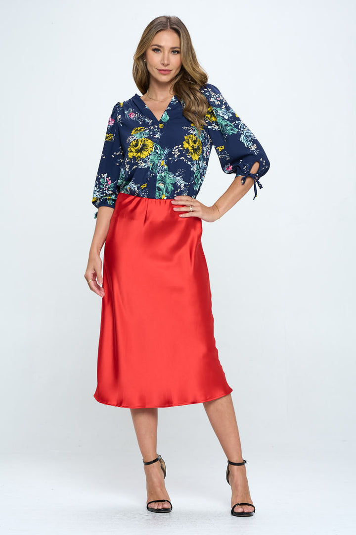 Solid Stretch Satin Midi Skirt-4