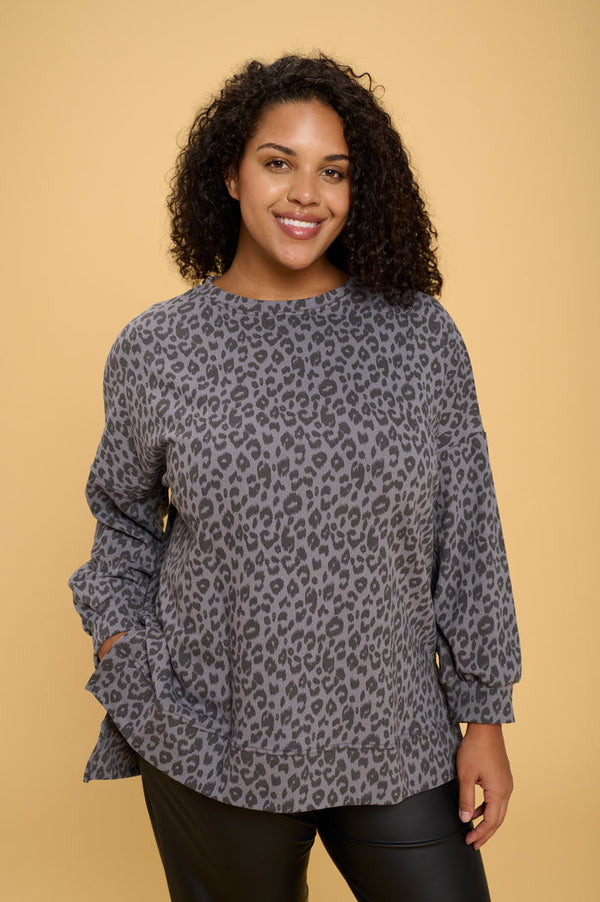 ANIMAL PRINT SWEATSHIRT WITH SIDE SLITS-0