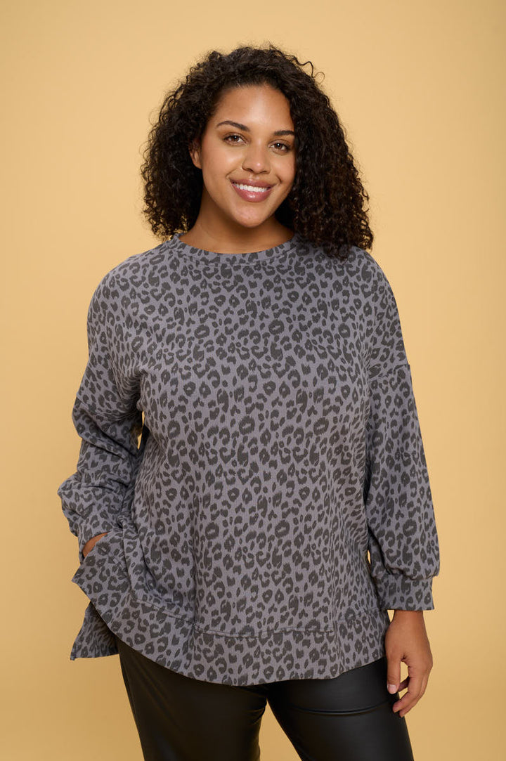 ANIMAL PRINT SWEATSHIRT WITH SIDE SLITS-0