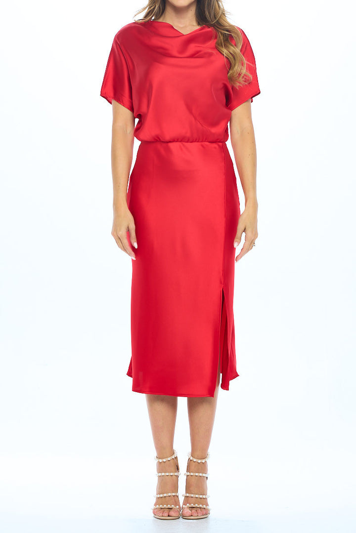 Satin Stretch Print Dress with Slit-3