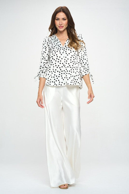 Polka Dot Top with Self Tie Sleeves-4