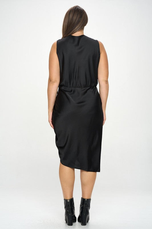 Stretch Satin Ruched Dress with Asymmetrical Hem-4