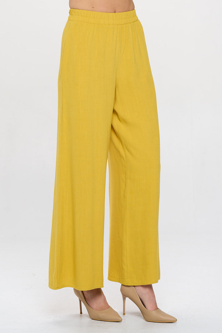 Solid Linen Wide Leg Pants with Pockets-1