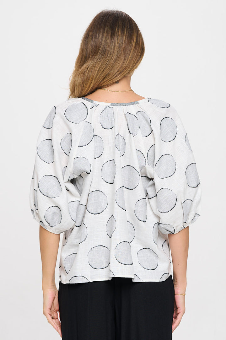 Polka Dot 3/4 Sleeve Top with Tie Sleeve-3
