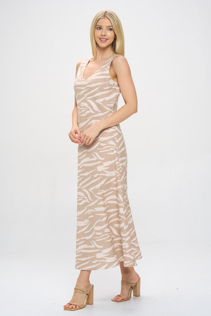 Abstract Print V neck Maxi Sleeveless Dress-3