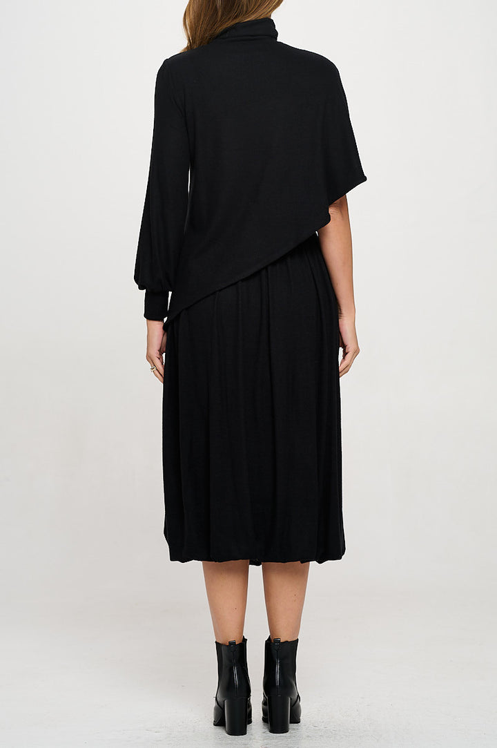 Knit Asymmetrical One Sleeve Mock neck Top-1