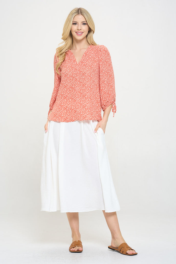 Print Top with Self Tie Sleeves-4