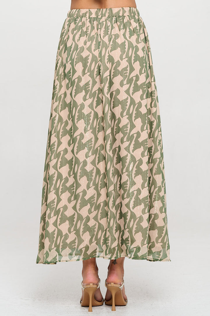 Print Sheer Maxi Skirt with Lining and Elastic Waist-3