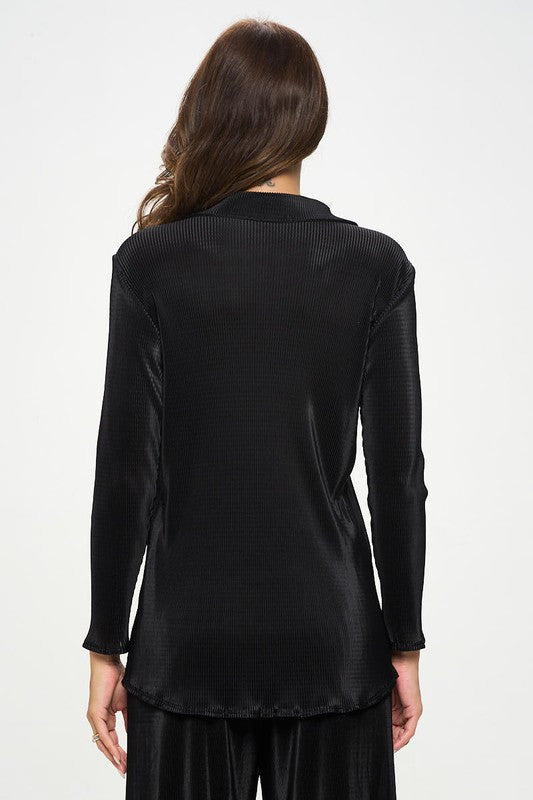 Plisse Solid Button Down Top with Collar-3