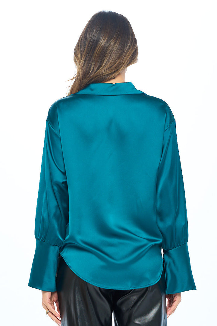 Satin Collared Cowl neck Top with Split Cuff-2