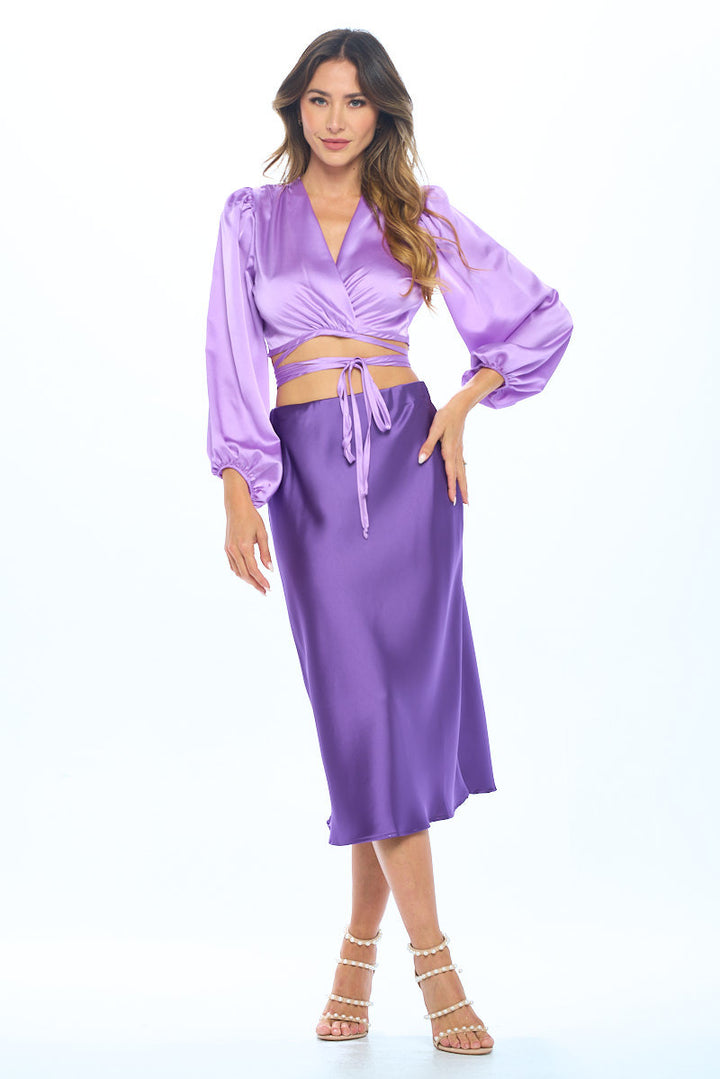 Silky Satin Wrap Crop Top with Tie-1