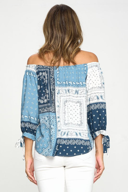 BANDANA PRINT OFF THE SHOULDER TOP-3
