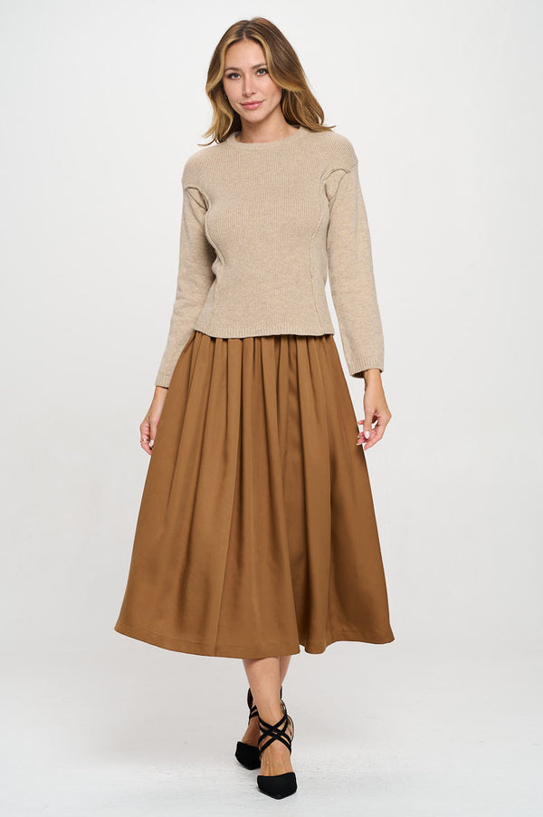 Rib Knit Solid Long Sleeve Pullover Sweater-5