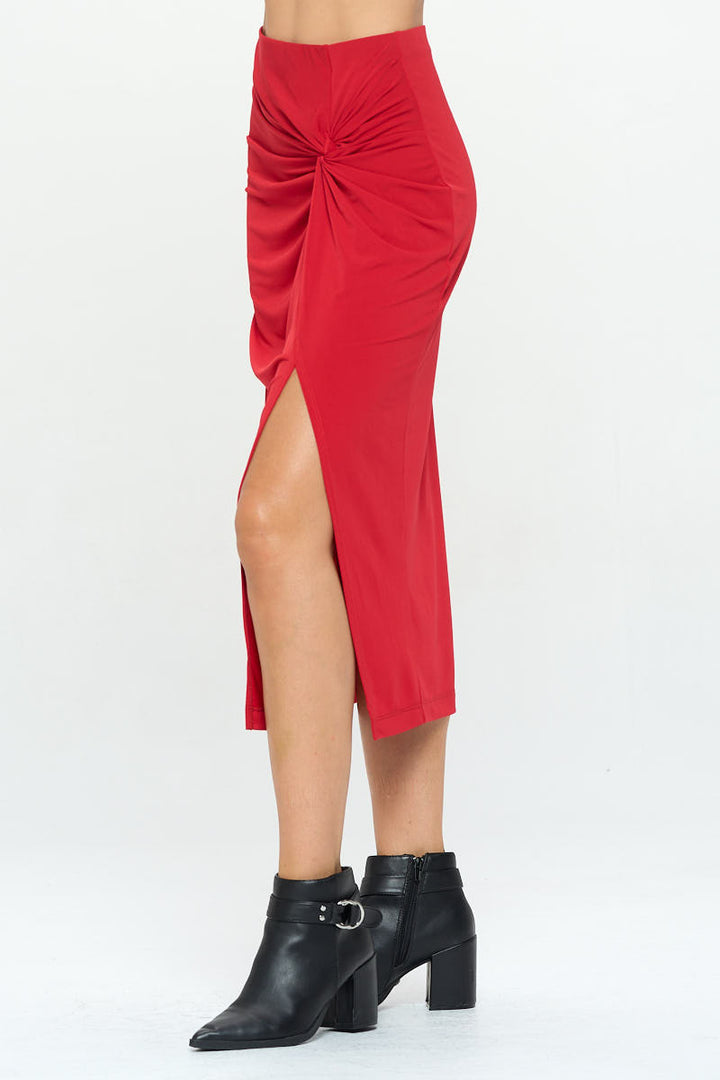 Midi Skirt with Front Knot and Slit-1