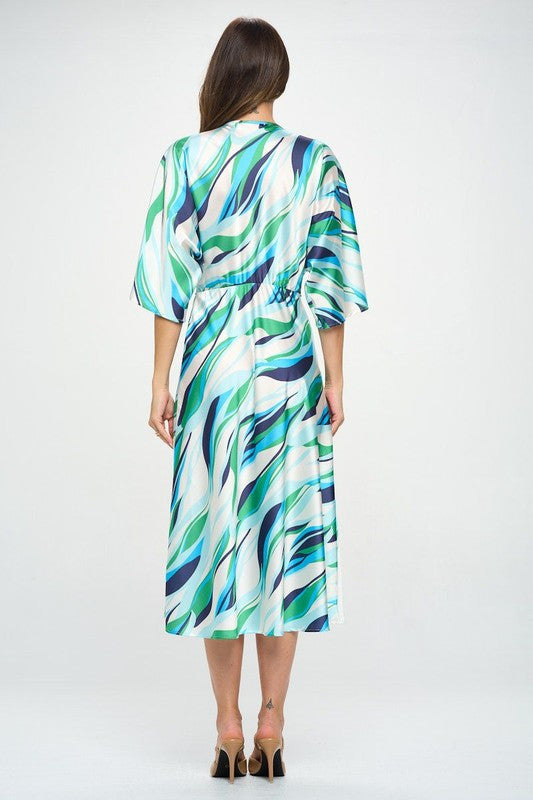 Satin Stretch Print Dress with Front Twist-4