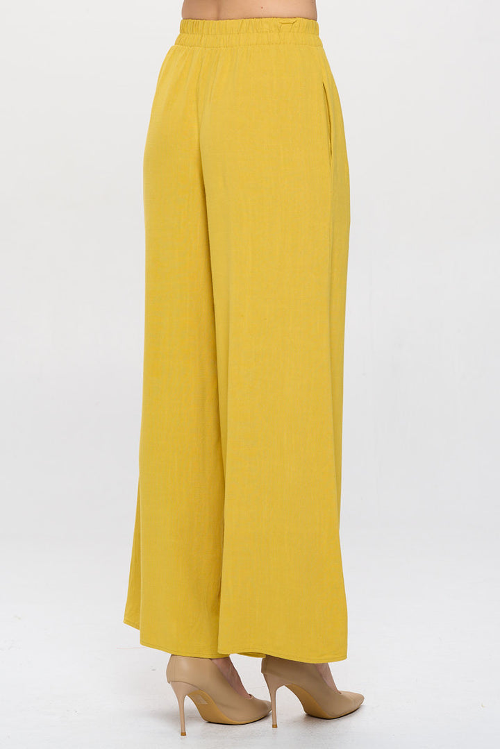 Solid Linen Wide Leg Pants with Pockets-2