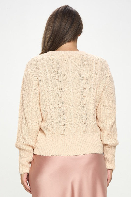 Knit Round neck Pullover Sweater with Braid Detail-3