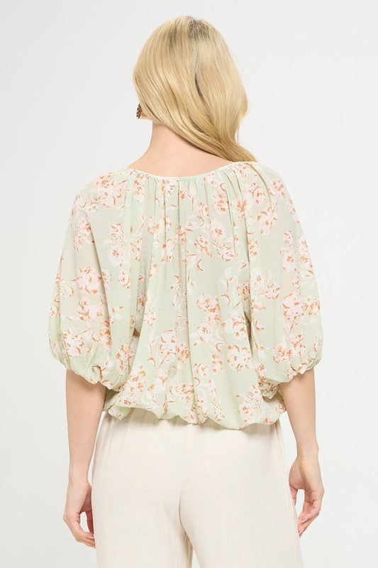 Floral Print V neck 3/4 Sleeve-3