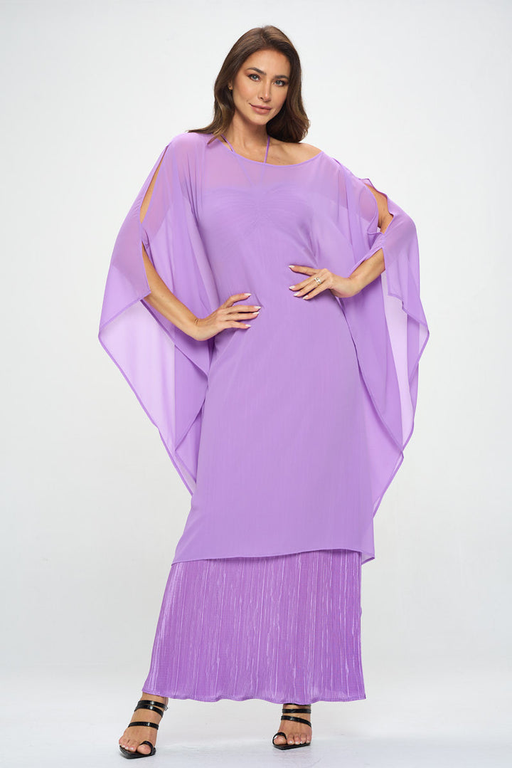 Sheer Crepe Chiffon Draped Tunic Dress-1