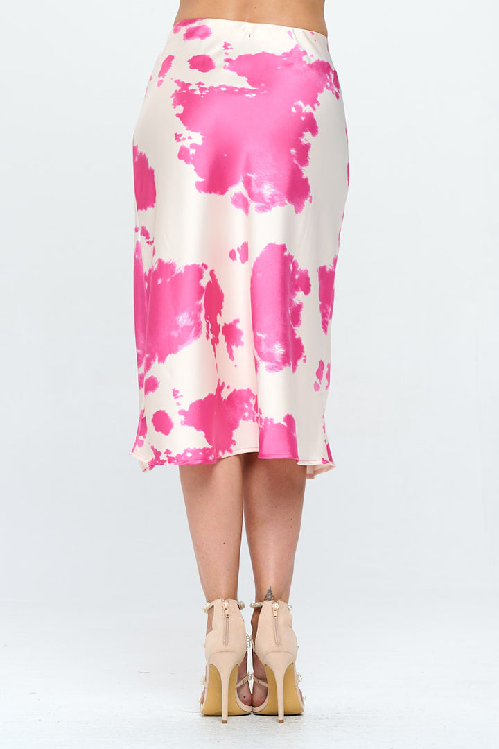 Cow Print Satin Midi Skirt with Slit-3