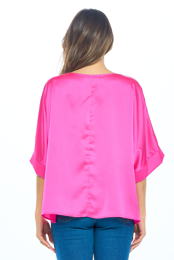 Stretch Satin Solid Round neck Oversize Top-2