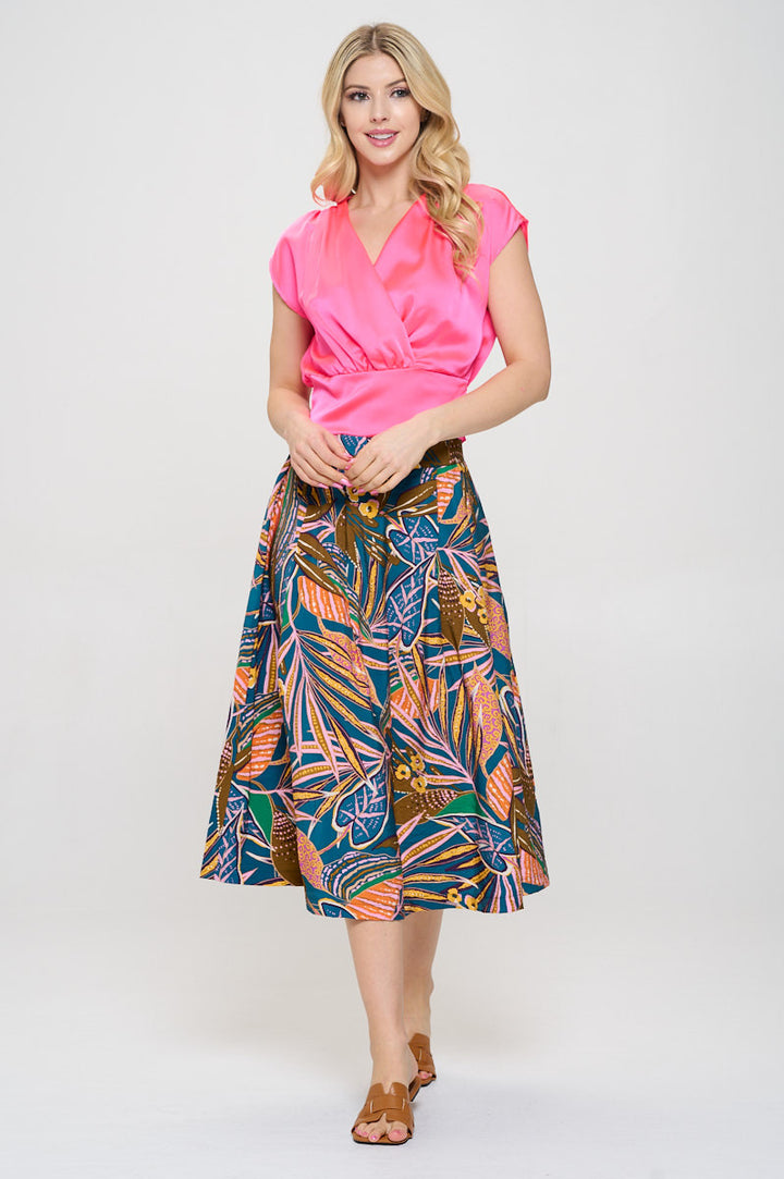 Solid Satin V neck Crop Top w Smock Back Detail-4