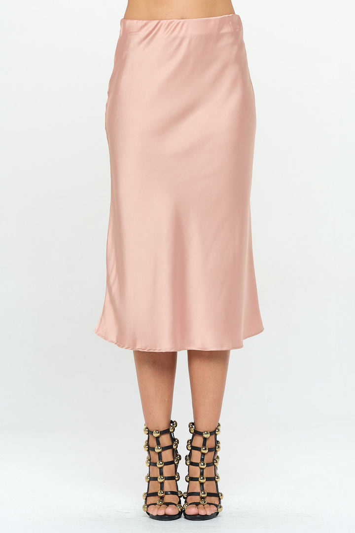 Solid Stretch Satin Midi Skirt-0