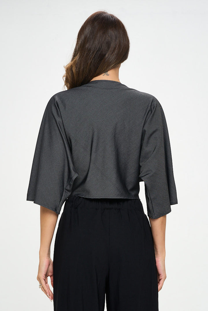 Solid Tencel Short Sleeve Top with Front Twist-3