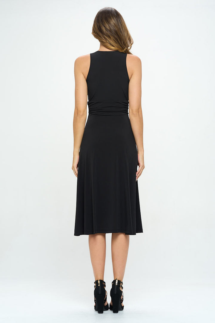 Solid Deep V Neck Lined Dress with Slit-4