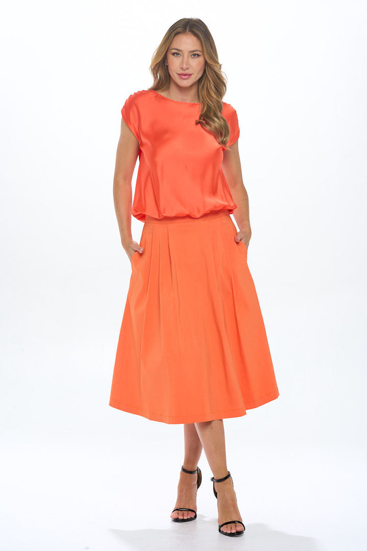 Solid Satin Round neck Short Sleeve Top-4